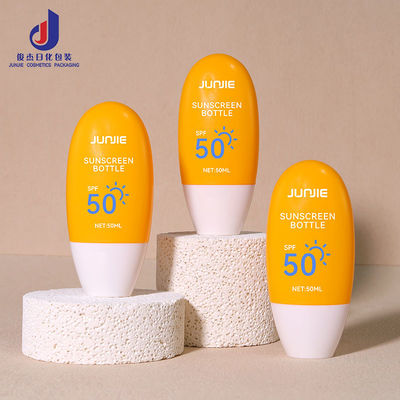 Плоская круглая бутылка для сжатия 50 мл Контейнер для солнцезащитного крема Косметический с PE-ошейником и белой винтовой крышкой